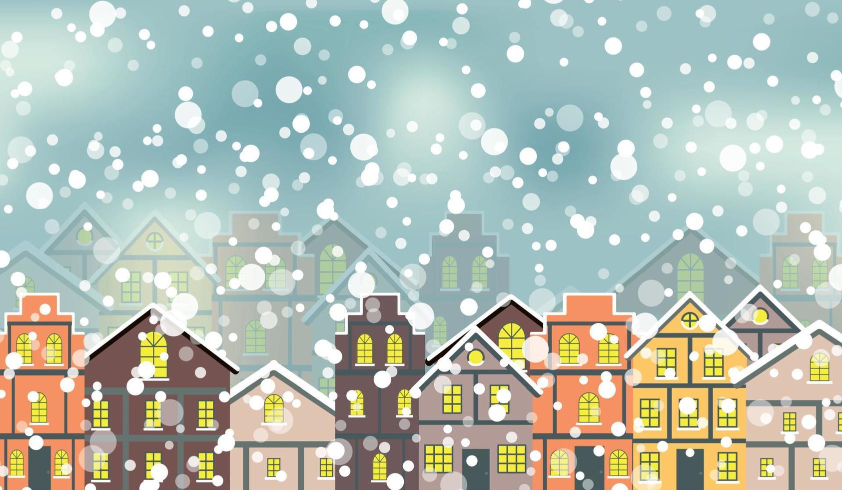 Abstract Christmas and New Year with Fabulous Houses Background. Vector Illustration.