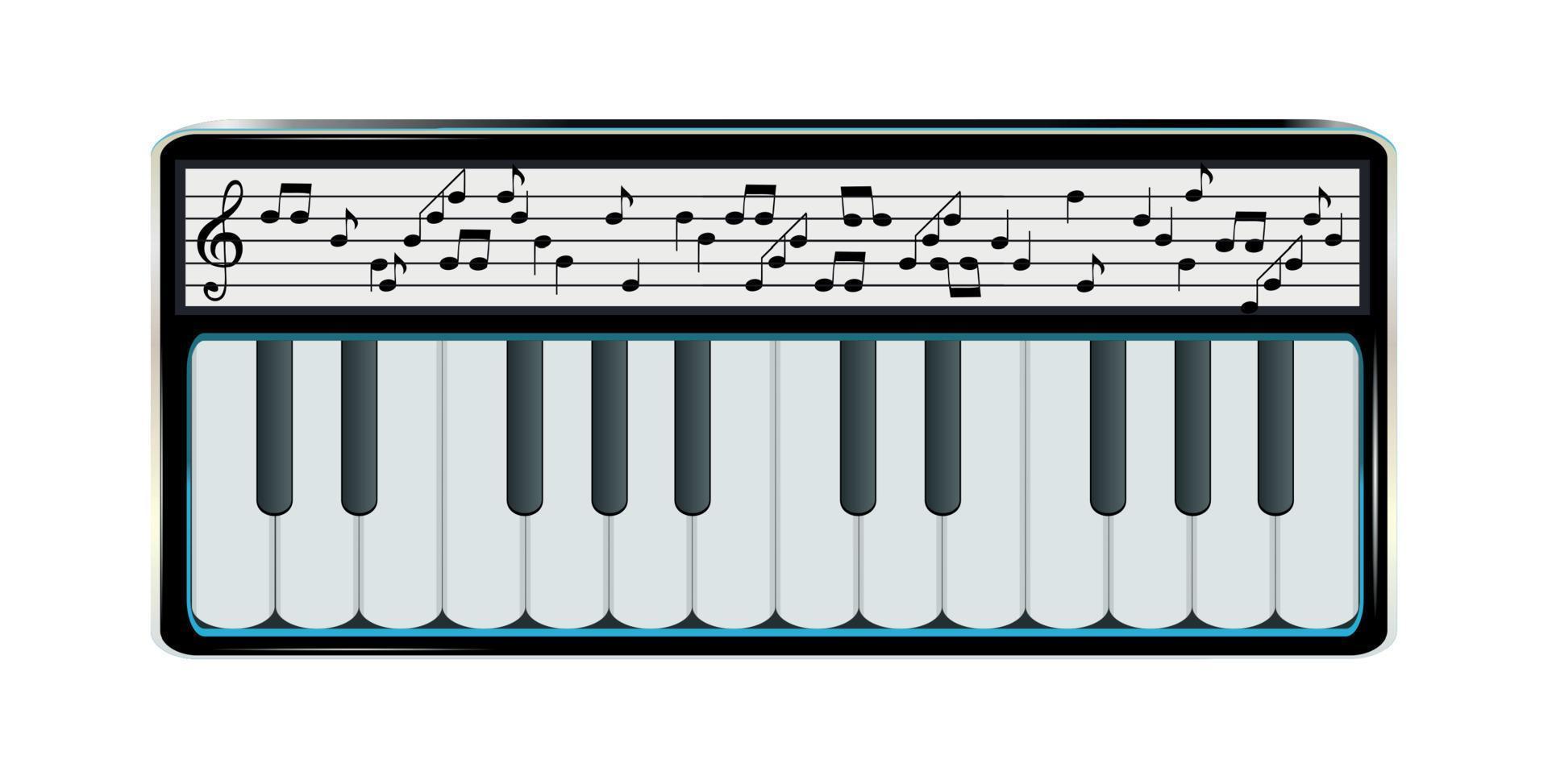 Electronic Synthesizer with Digital Display Displaying Musical Notes. Vector Illustration.