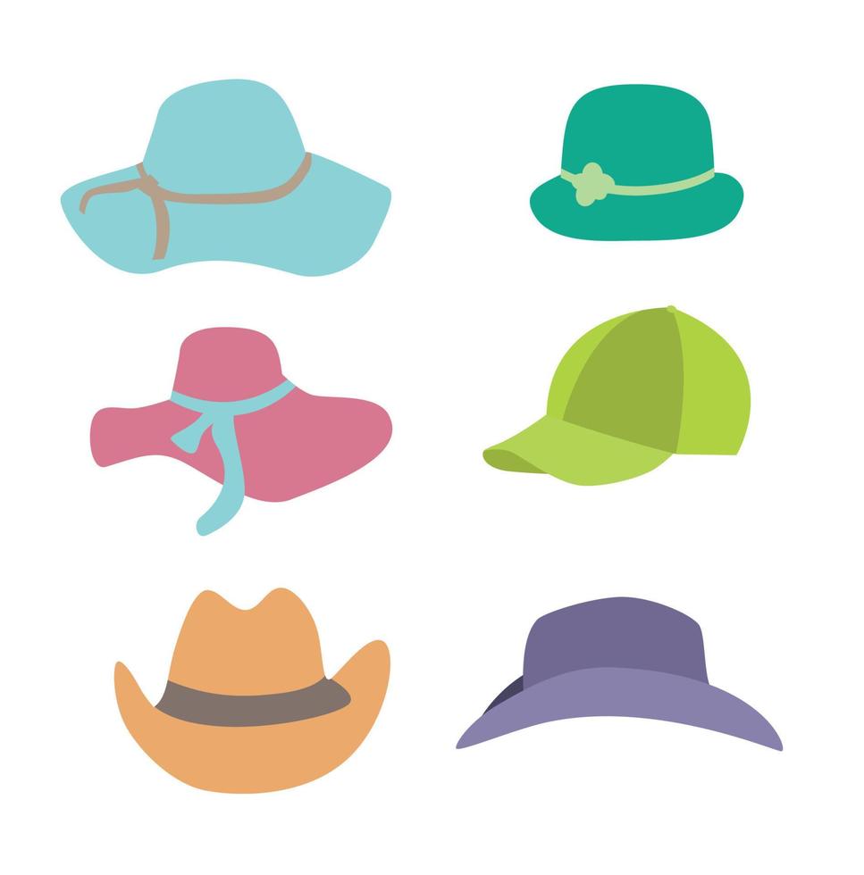 Summer Fashion Beach Accessories Hats Collection Set Vector Illustration