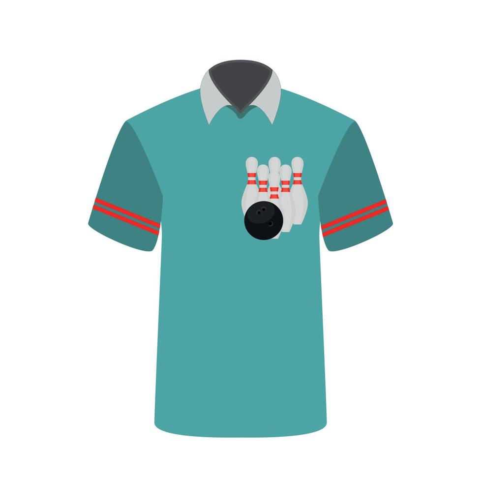 Blue T-shirt Player with the image of bowling skittles and ball. Vector Illustration.