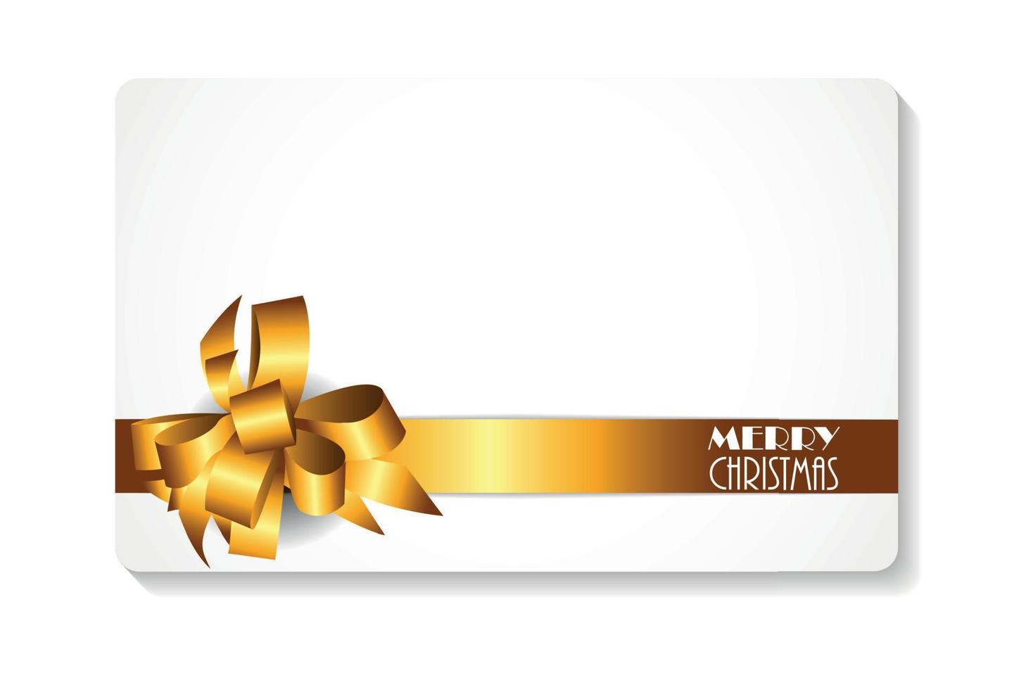 Gift Card with Gold Bow and Ribbon Merry Christmas. Vector Illustration