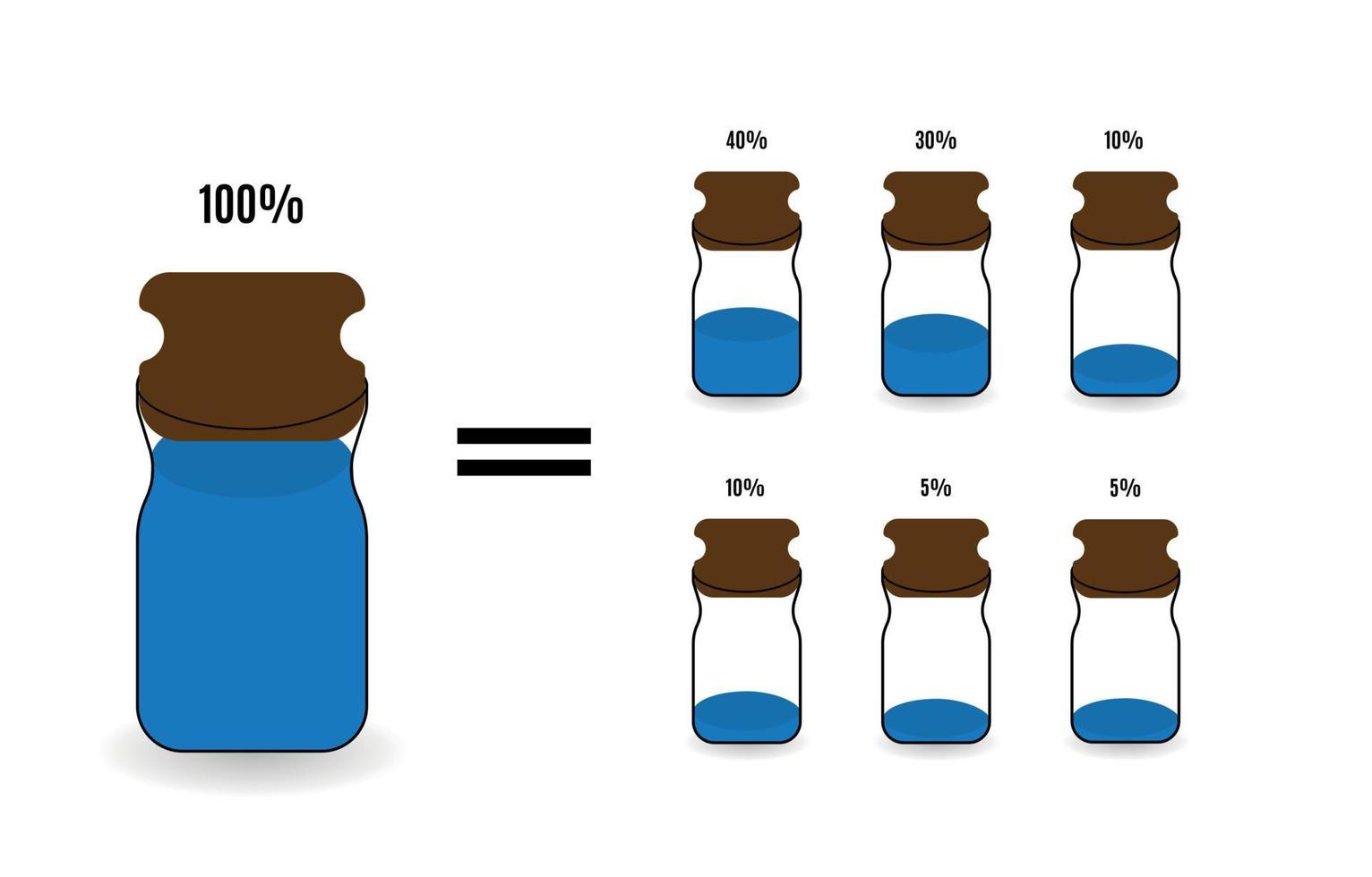 Options for filling cans different amount of liquid. Vector Illustration.