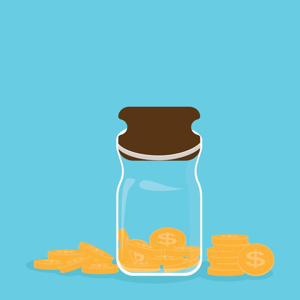 Piggy bank with falling gold coins - Contribution to the Future. Vector Illustration.