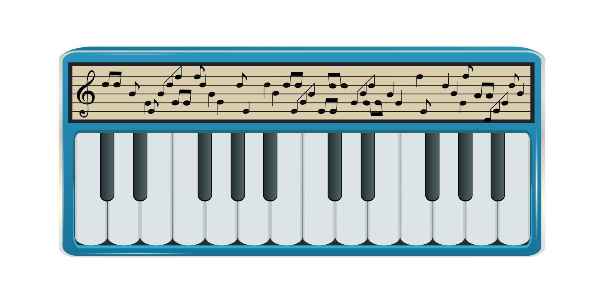 Electronic Synthesizer with Digital Display Displaying Musical Notes. Vector Illustration.