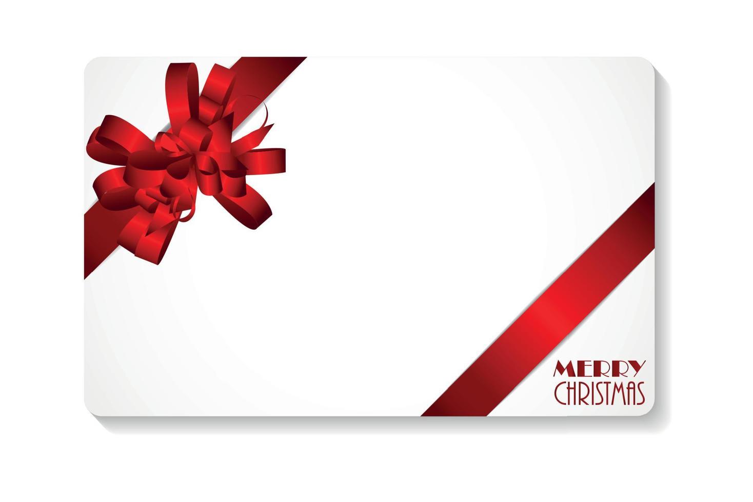 Gift Card with Red Bow and Ribbon Merry Christmas. Vector Illustration