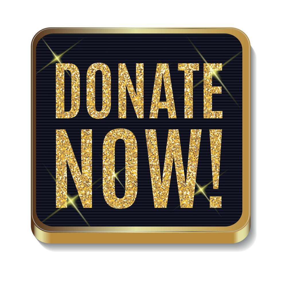 Gold Glitter Shiny Donate Now Icon. Button with Shadow for Your Site and Mobile Application vector