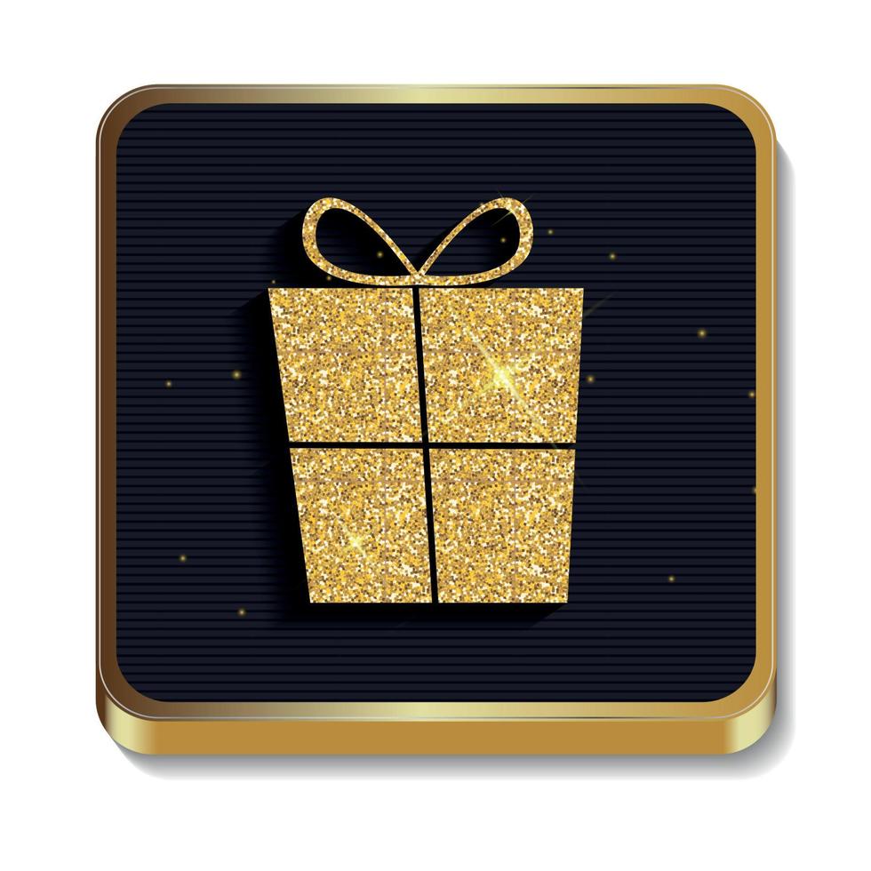 icono de caja de regalo brillante de brillo dorado. botón con sombra para su sitio y aplicación móvil vector
