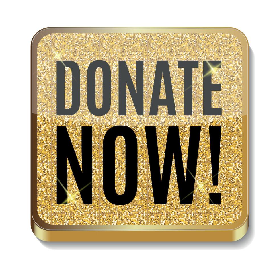 Gold Glitter Shiny Donate Now Icon. Button with Shadow for Your Site and Mobile Application vector