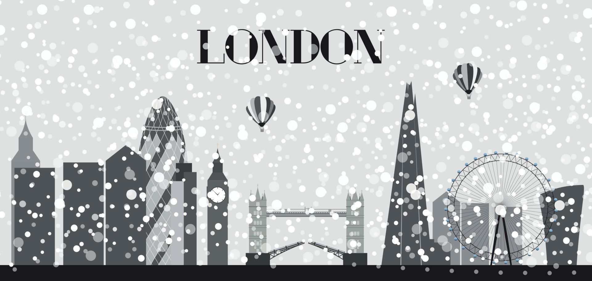 UK, Silhouette Christmas and New Year London city background. Vector Illustration.