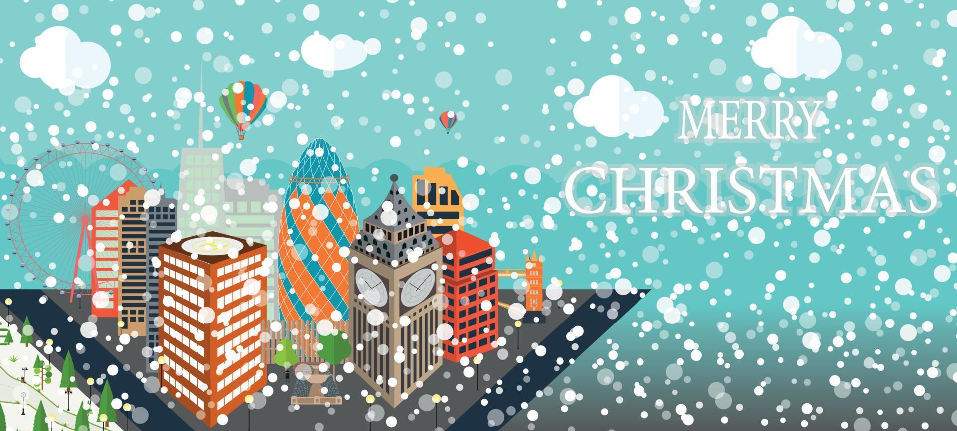 UK, Silhouette Christmas and New Year London city background. Vector Illustration.