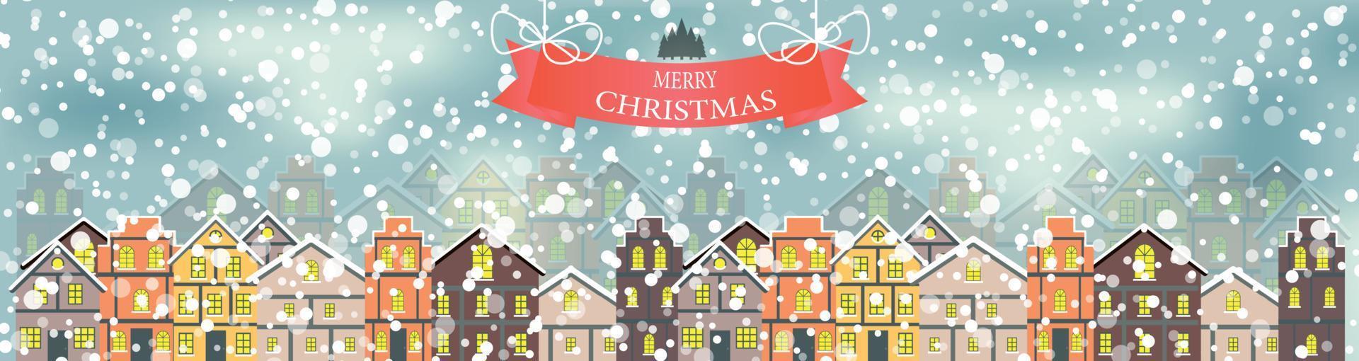 Abstract Christmas and New Year with Fabulous Houses Background. Vector Illustration.