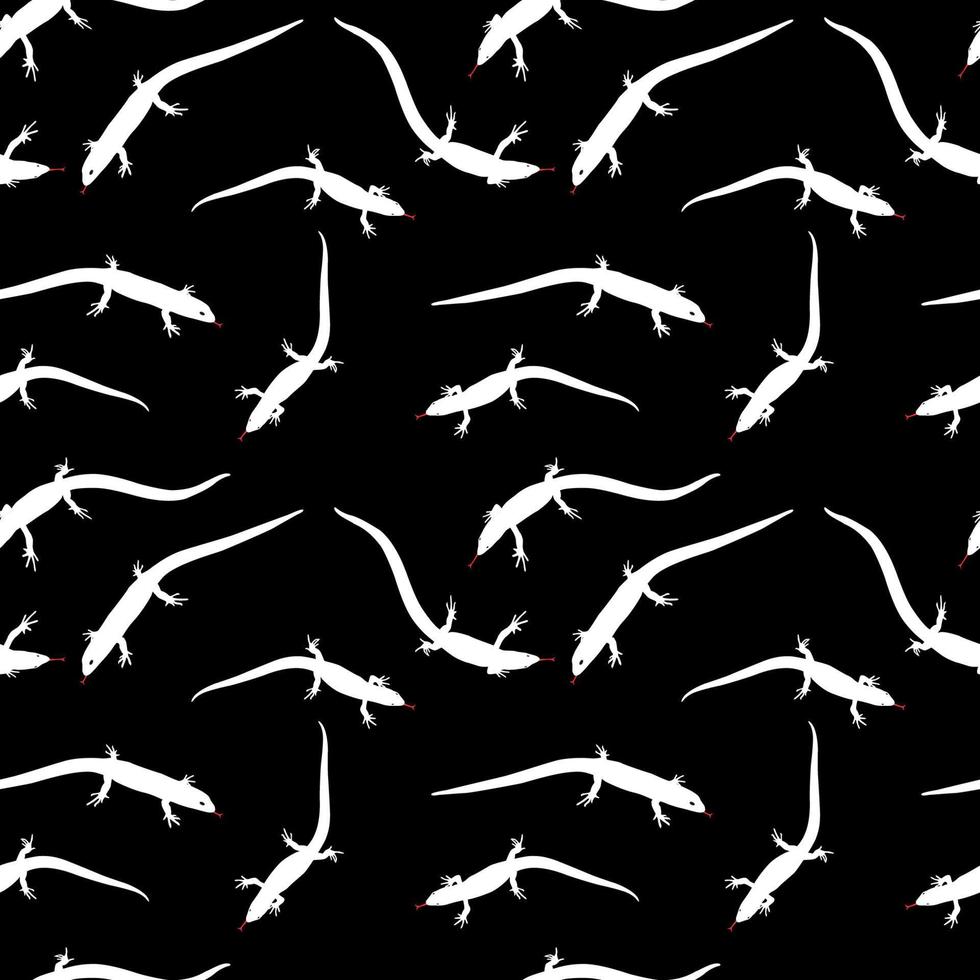 Seamless Pattern of Black and white silhouette of Lizard. Vector Illustration.