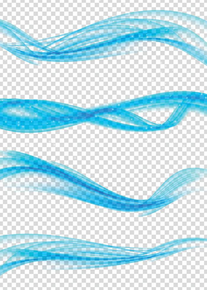 Set of Abstract Blue Wave Set on Transparent  Background. Vector Illustration