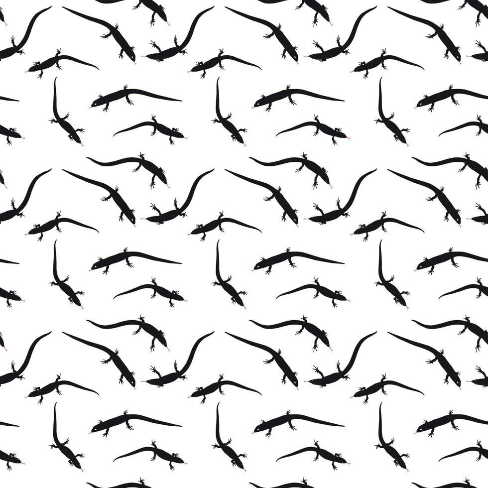 Seamless Pattern of Black and white silhouette of Lizard. Vector Illustration.