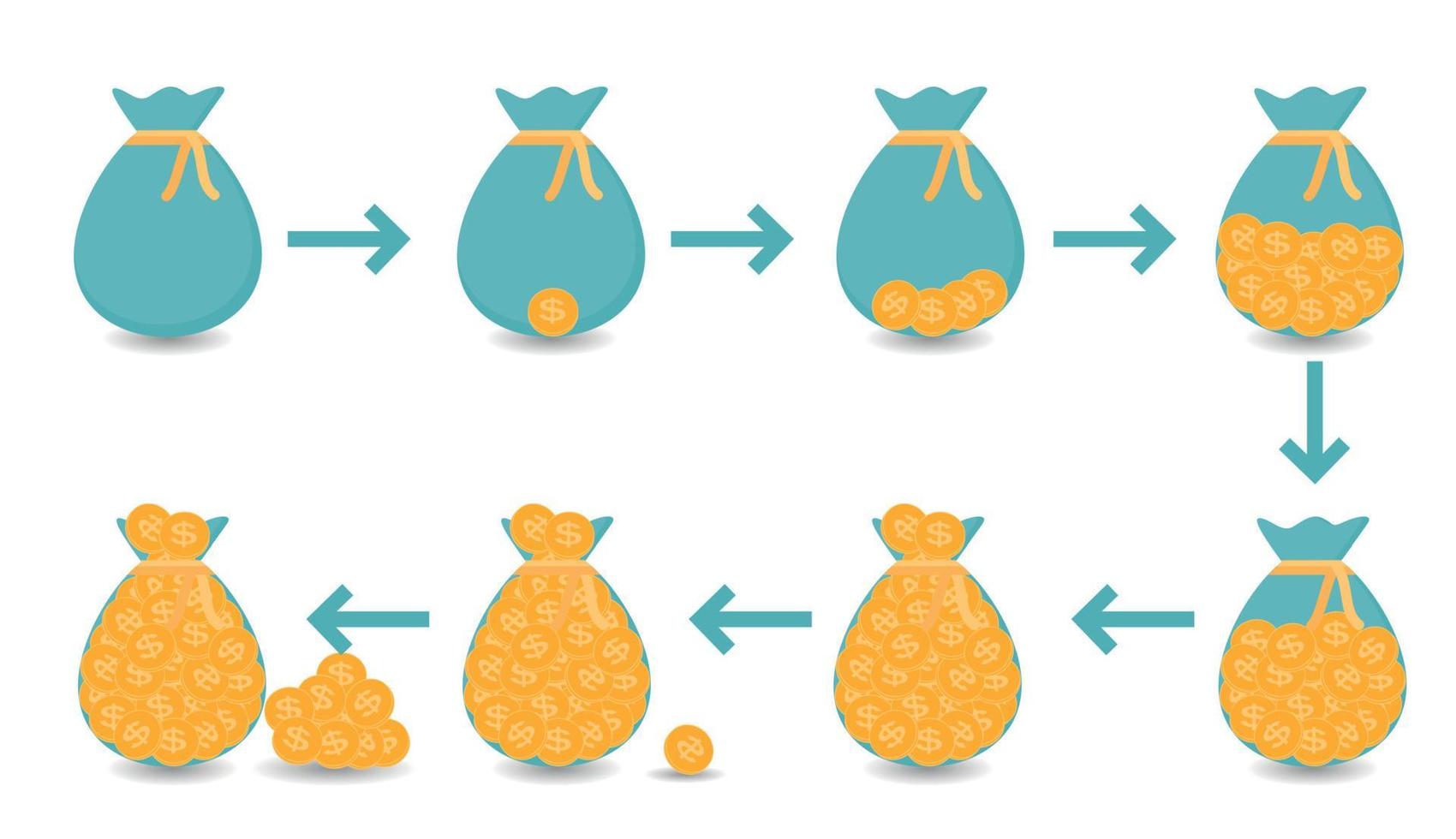 Contribution to Future from poverty to wealth and void accumulation. Vector Illustration.