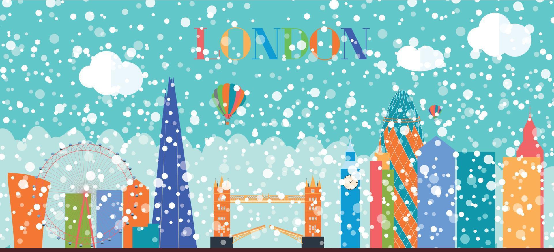 UK, Silhouette Christmas and New Year London city background. Vector Illustration.