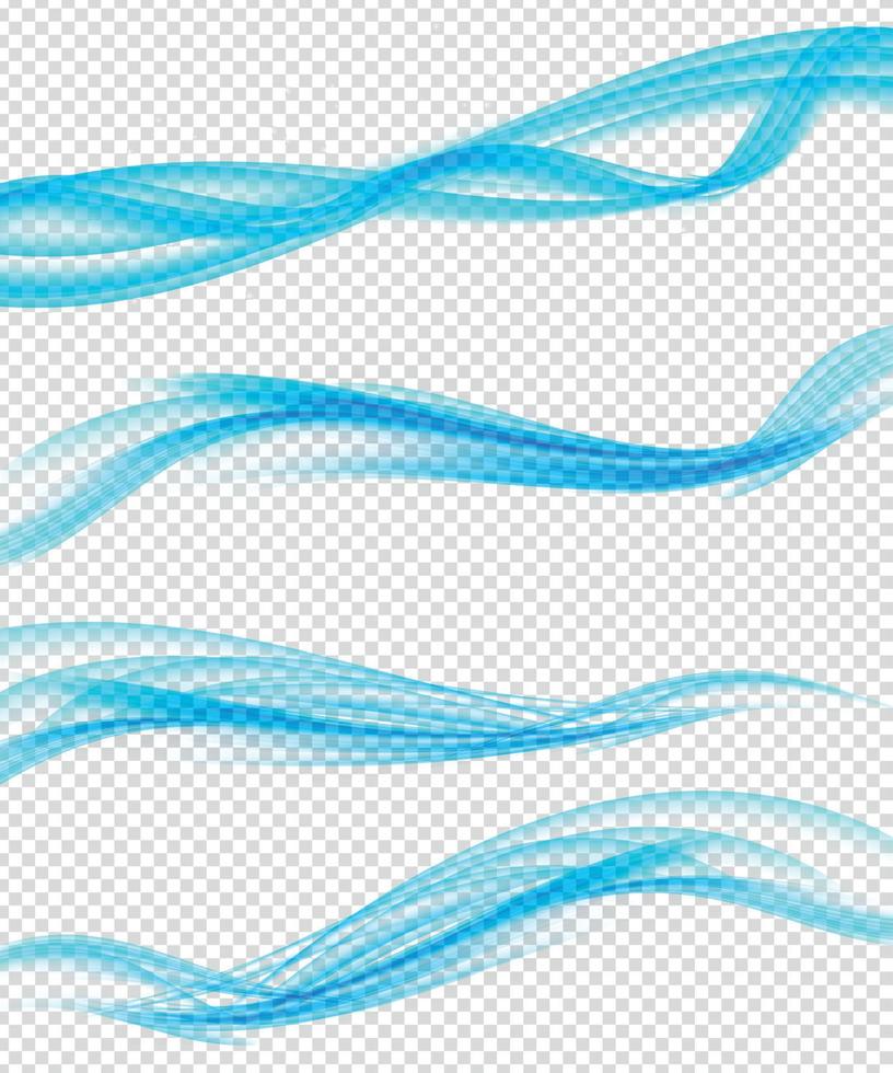 Set of Abstract Blue Wave Set on Transparent  Background. Vector Illustration