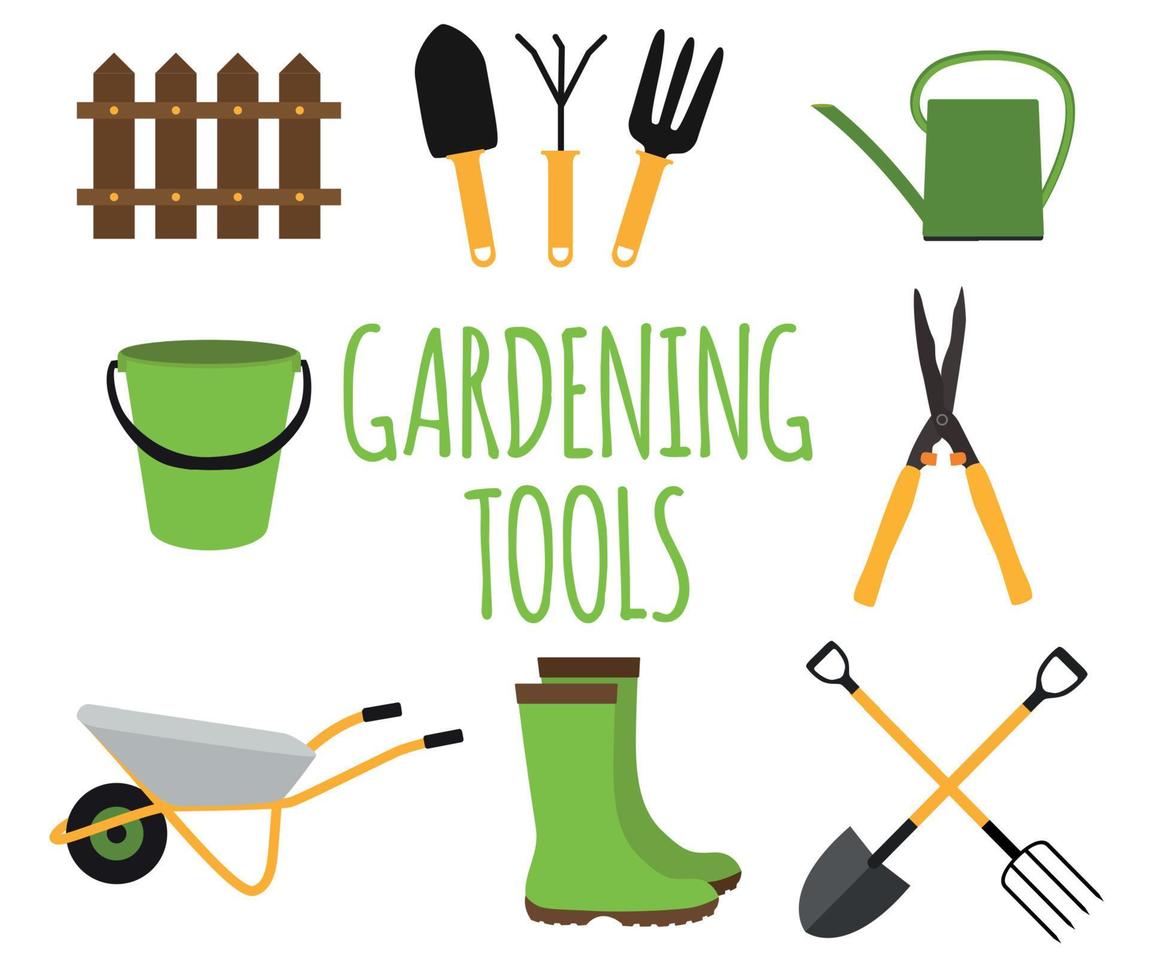 herramientas de jardinería, conjunto de colección de iconos planos de instrumentos. ilustración vectorial vector