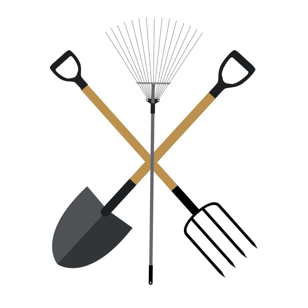 Garden Tools, Instruments Flat Icon Collection Set. Shovel, Rake and Pitchfork Vector Illustration