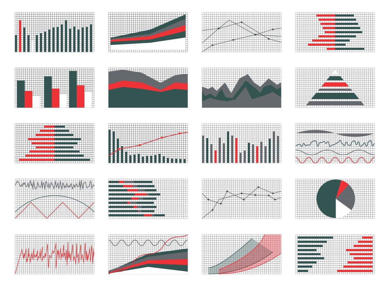 conjunto de gráficos y tablas. datos y estadísticas, infografías informativas. ilustración vectorial. vector