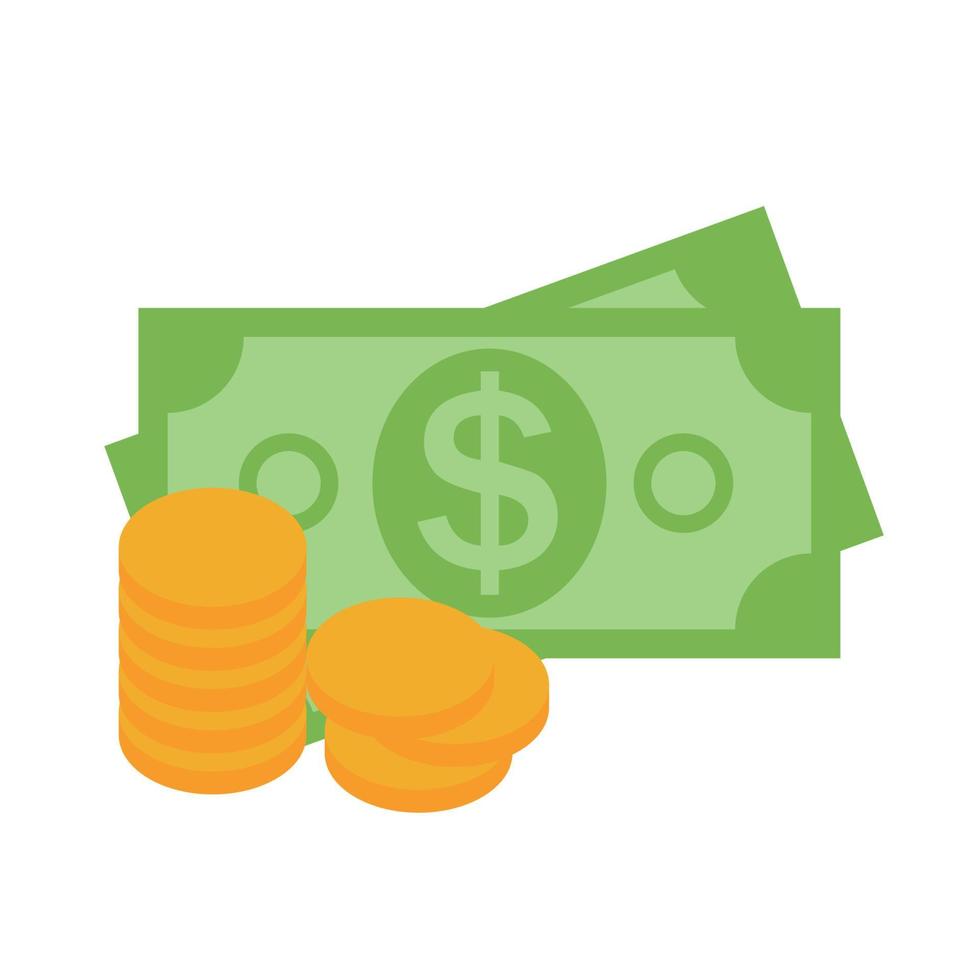 Pila de dólares estadounidenses billetes de papel y monedas de oro icono de signo negocio finanzas dinero concepto vector ilustración