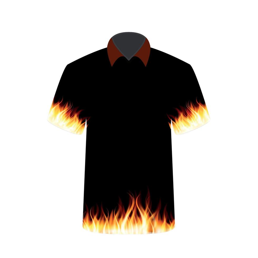 Black T-shirt with the Image of Fire. Vector Illustration.