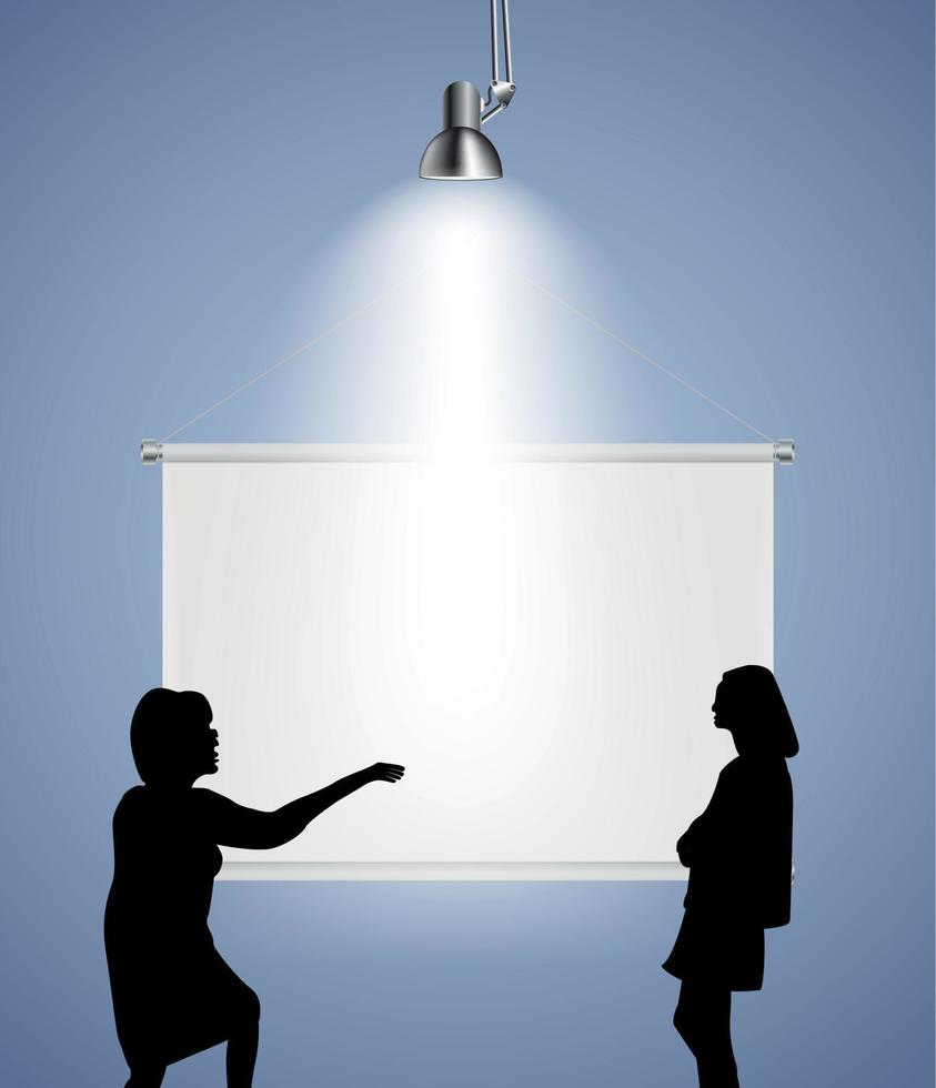 Silhouette of people in Background with Lighting Lamp and Frame look at the Empty Space for Your Text, Object or advertisement. Vector Illustration.