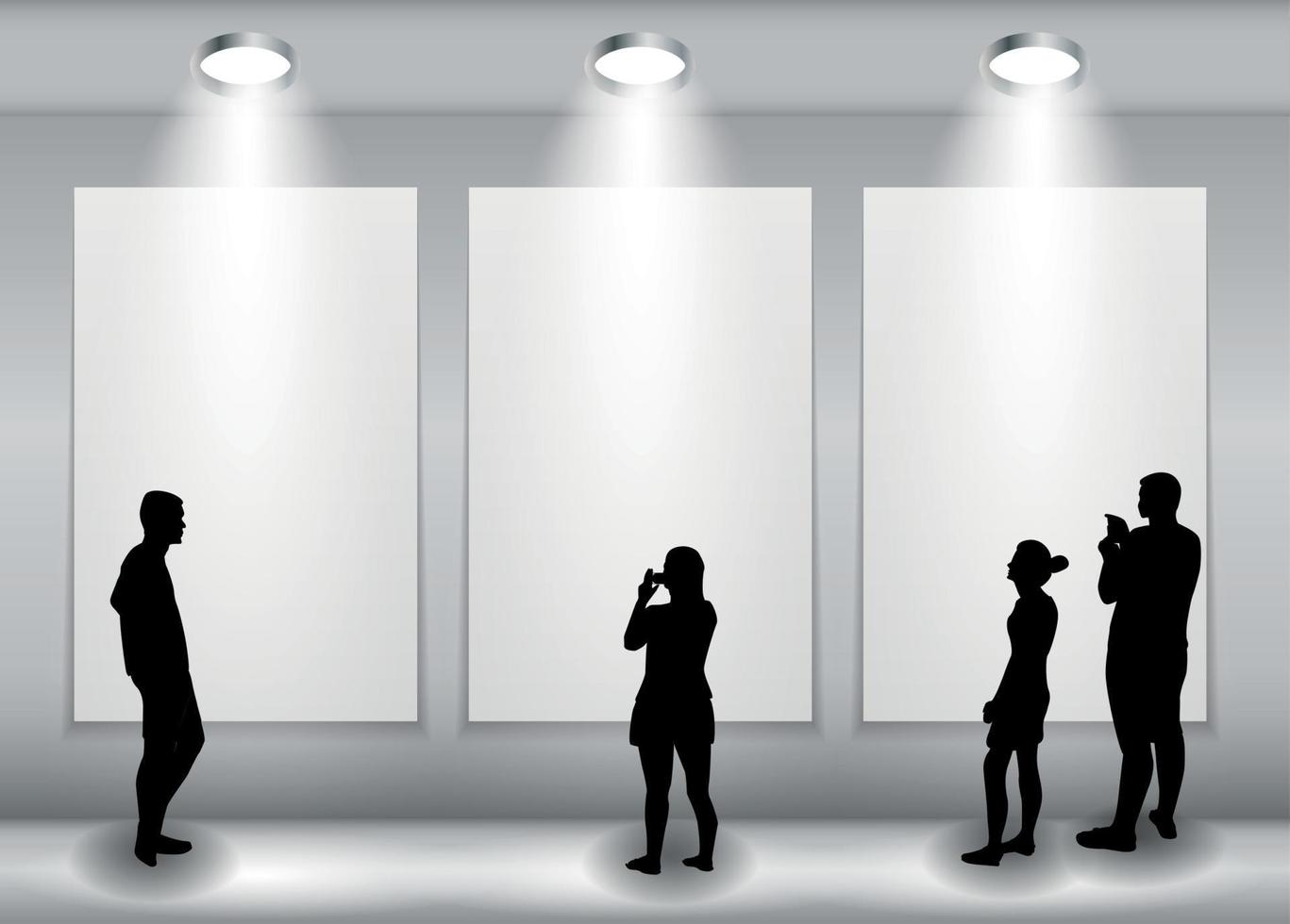 Silhouette of people in Background with Lighting Lamp and Frame look at the Empty Space for Your Text, Object or advertisement. Vector Illustration.