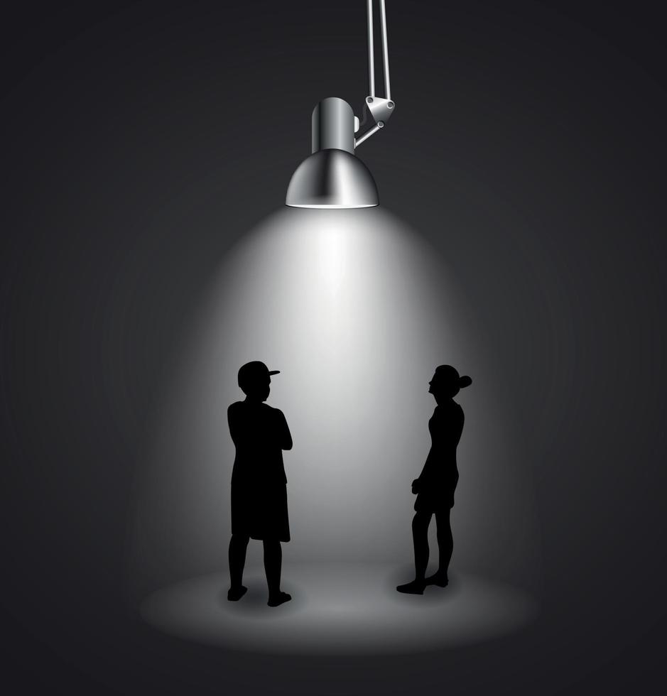 Silhouette of people in Background with Lighting Lamp and Frame look at the Empty Space for Your Text, Object or advertisement. Vector Illustration.