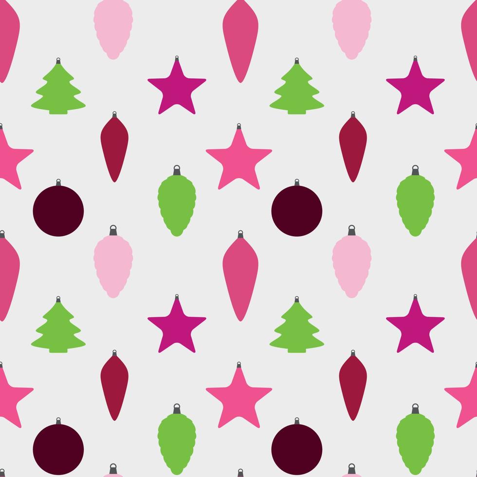 Abstract Beauty Christmas and  New Year Seamless Pattern Background with Decoration Toys and Balls. Vector Illustration