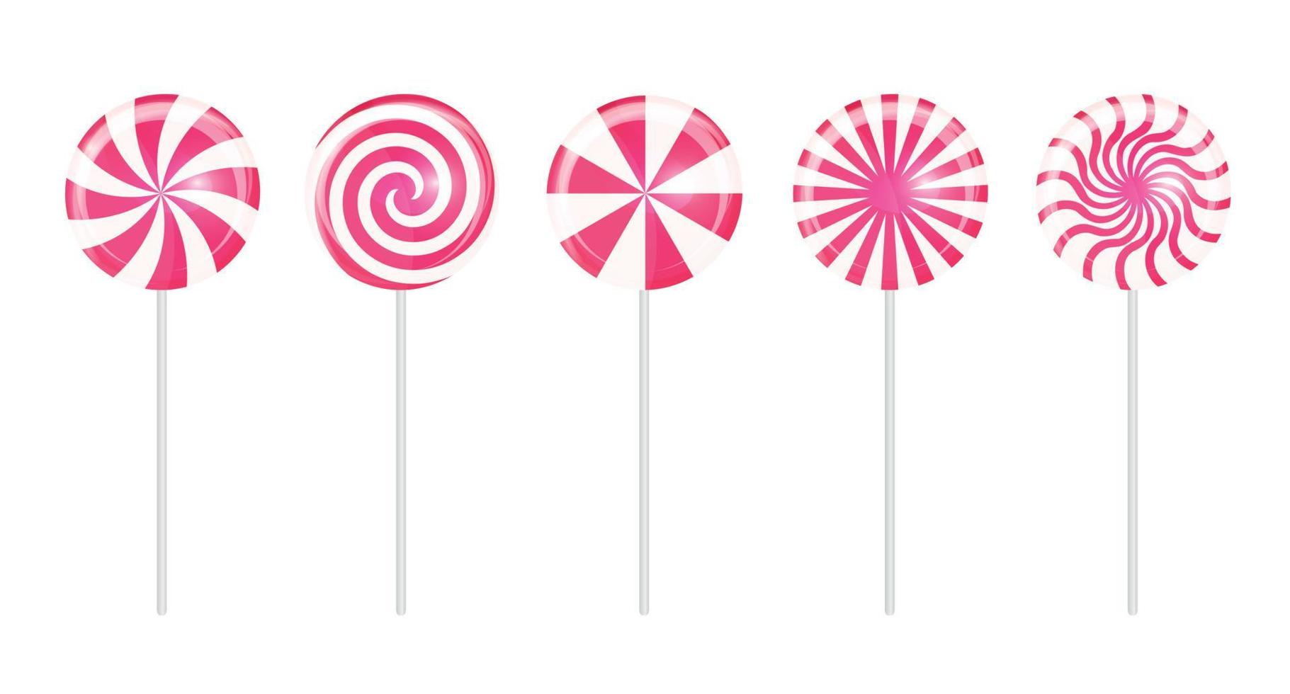 Realistic Sweet Lollipop Candy Set on White Background. Vector Illustration