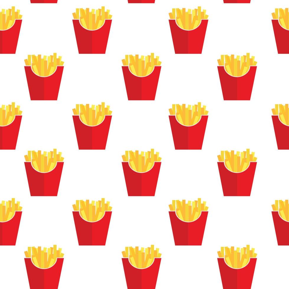 Fast Food Fried French Gold Fries Potatoes in Paper Wrapper Seamless Pattern Background. Vector illustration