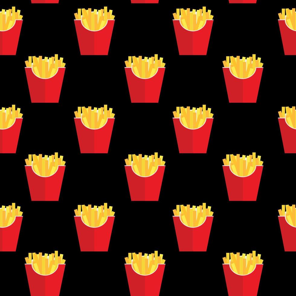 Fast Food Fried French Gold Fries Potatoes in Paper Wrapper Seamless Pattern Background. Vector illustration