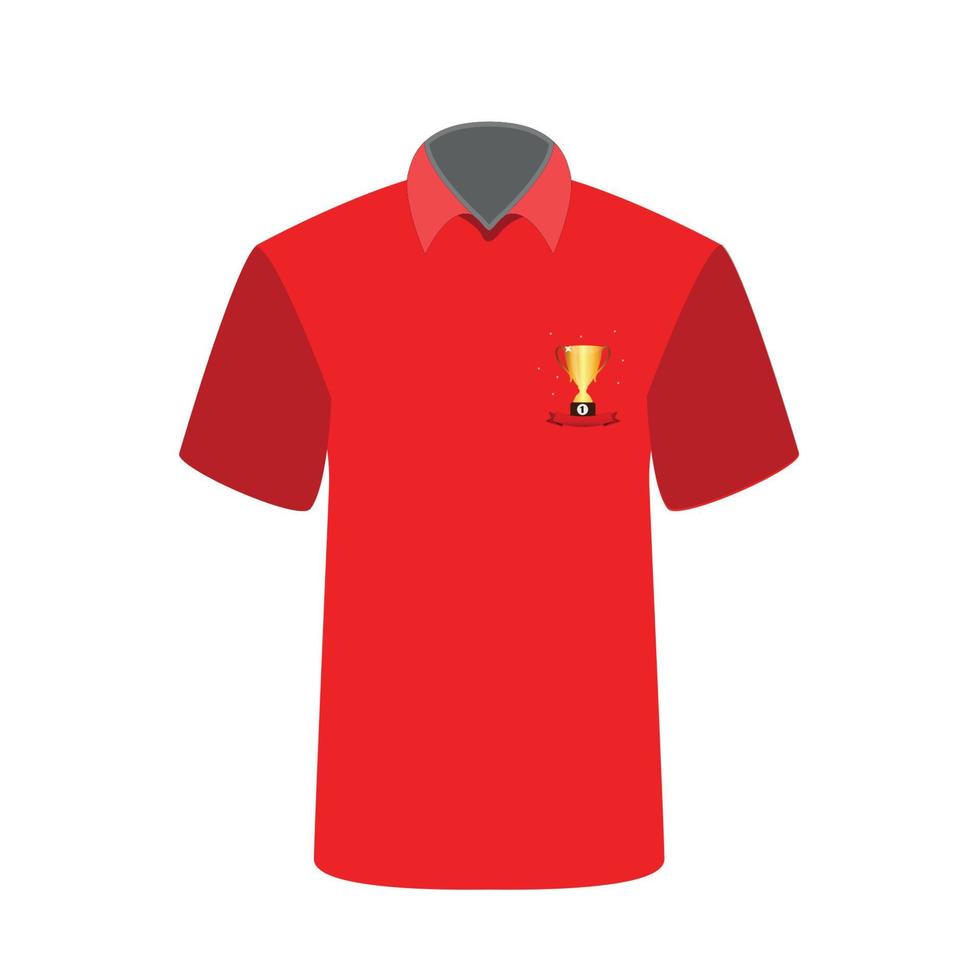Red T-shirt with the image of the cup for first place. Vector Illustration.