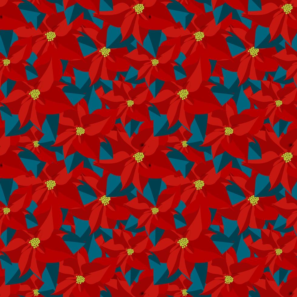 Colorful poinsettia. Colored Christmas star. Seamless pattern. Vector Illustration