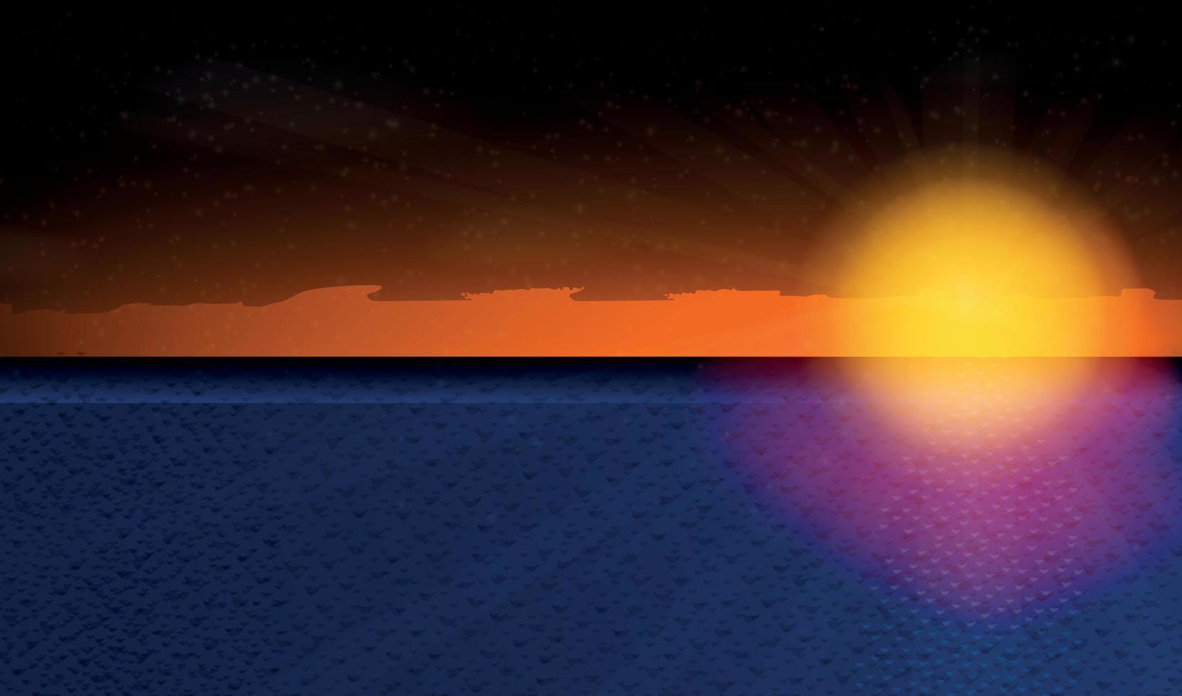 Sunny sunset over the sea. Vector Illustration.