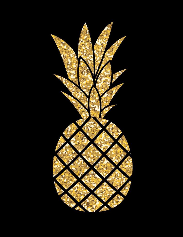 Gold Glitter Pineapple. Summer Concept Background Vector Illustration