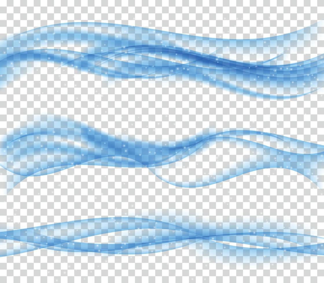 Abstract Blue Wave Set on Transparent  Background. Vector Illust