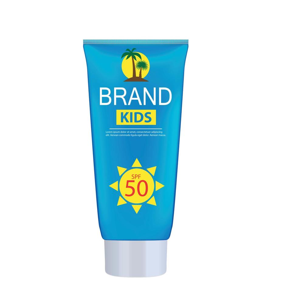 Sun Care Cream Bottle, Tube Template for Ads or Magazine Background. 3D Realistic Vector Iillustration