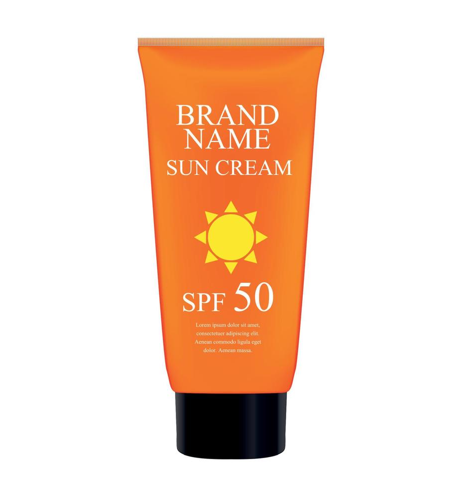 Sun Care Cream Bottle, Tube Template for Ads or Magazine Background. 3D Realistic Vector Iillustration