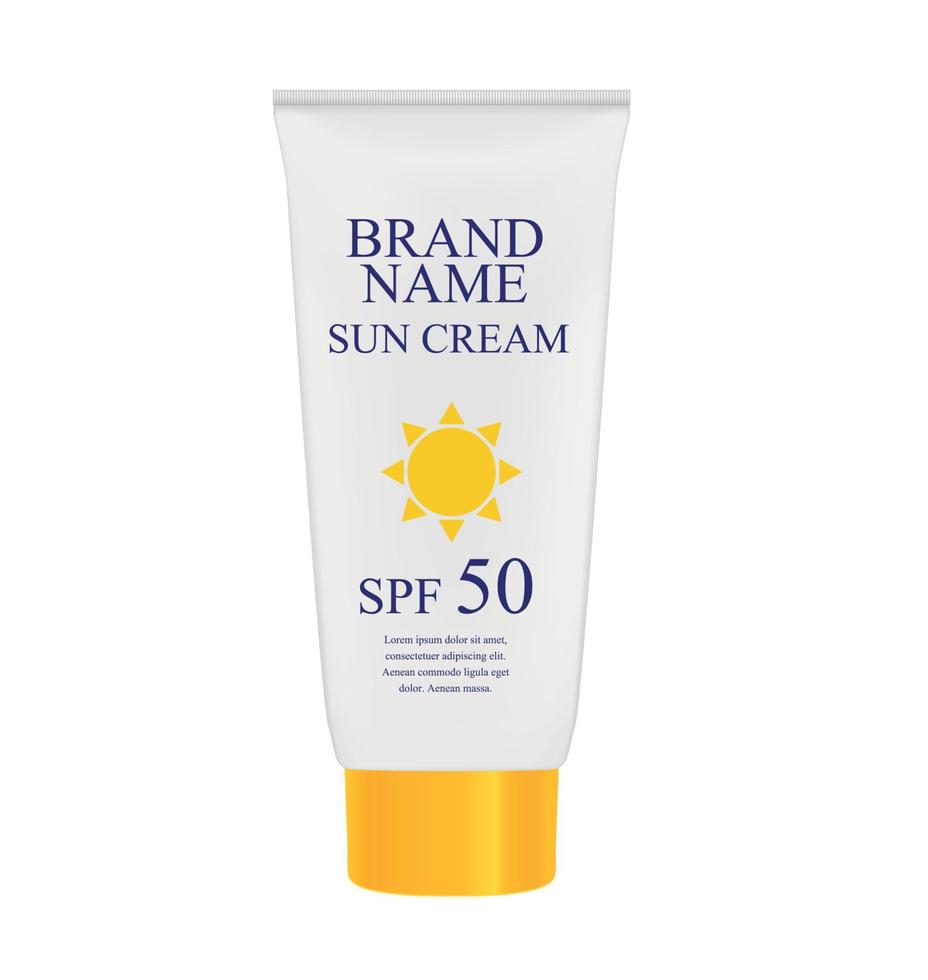 Sun Care Cream Bottle, Tube Template for Ads or Magazine Background. 3D Realistic Vector Iillustration