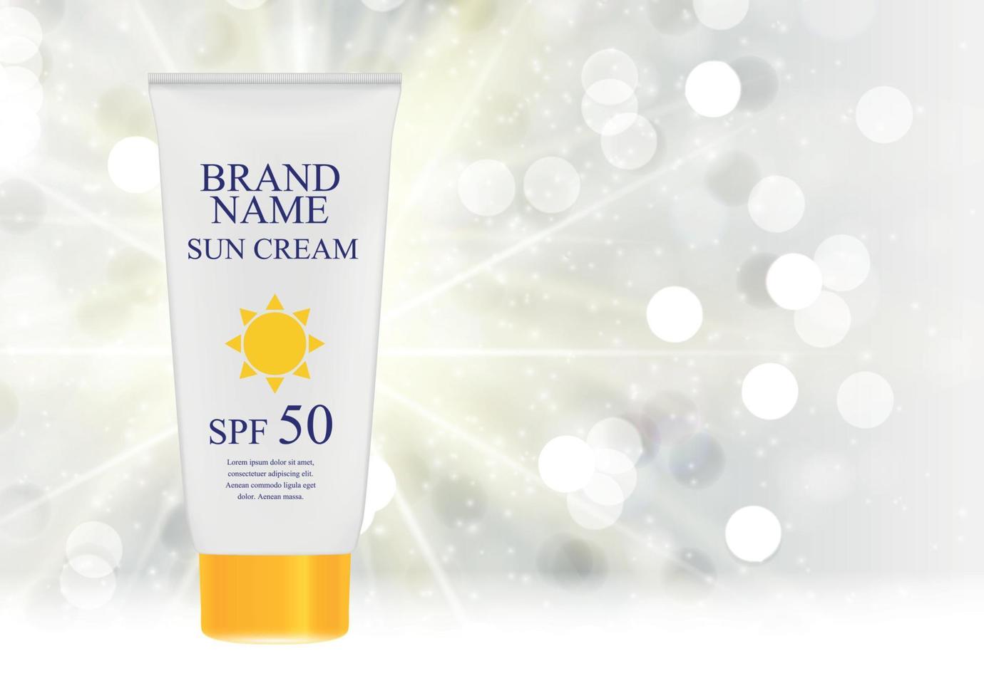 Sun Care Cream Bottle, Tube Template for Ads or Magazine Background. 3D Realistic Vector Iillustration