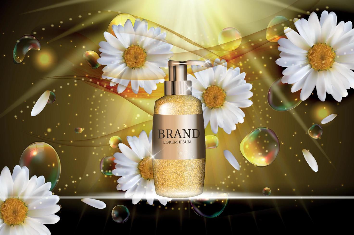 Shower Gel Bottle Template for Ads or Magazine Background. 3D Realistic Vector Iillustration