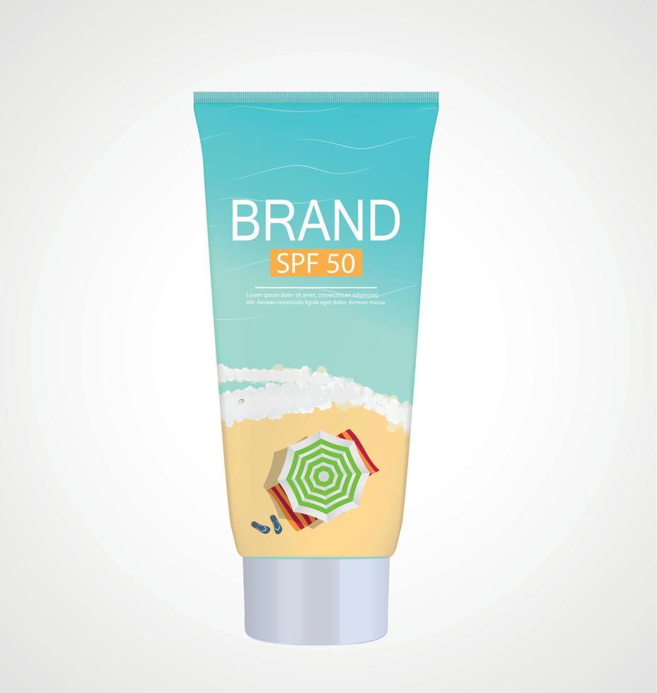 Sun Care Cream Bottle, Tube Template for Ads or Magazine Background. 3D Realistic Vector Iillustration