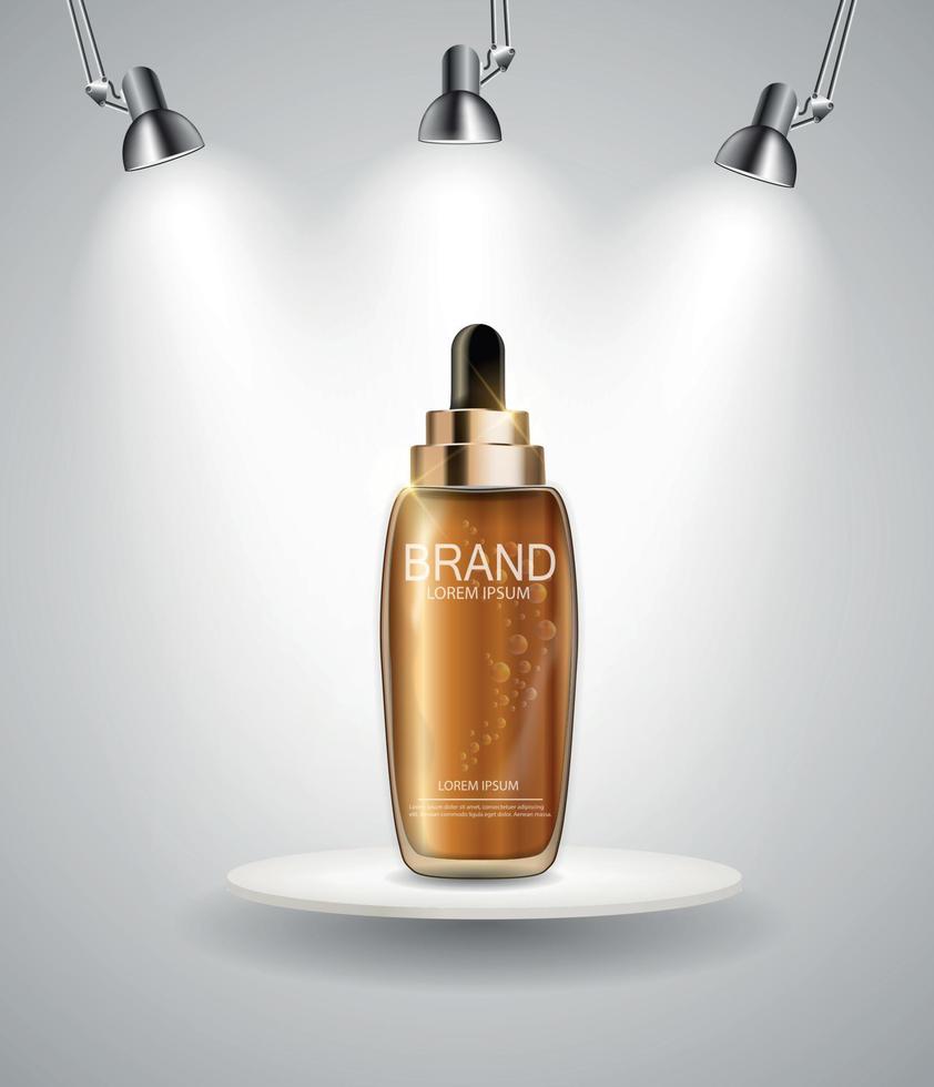 Oil Essence Hydrating Concentrate Bottle Template for Ads or Magazine Background. 3D Realistic Vector Iillustration