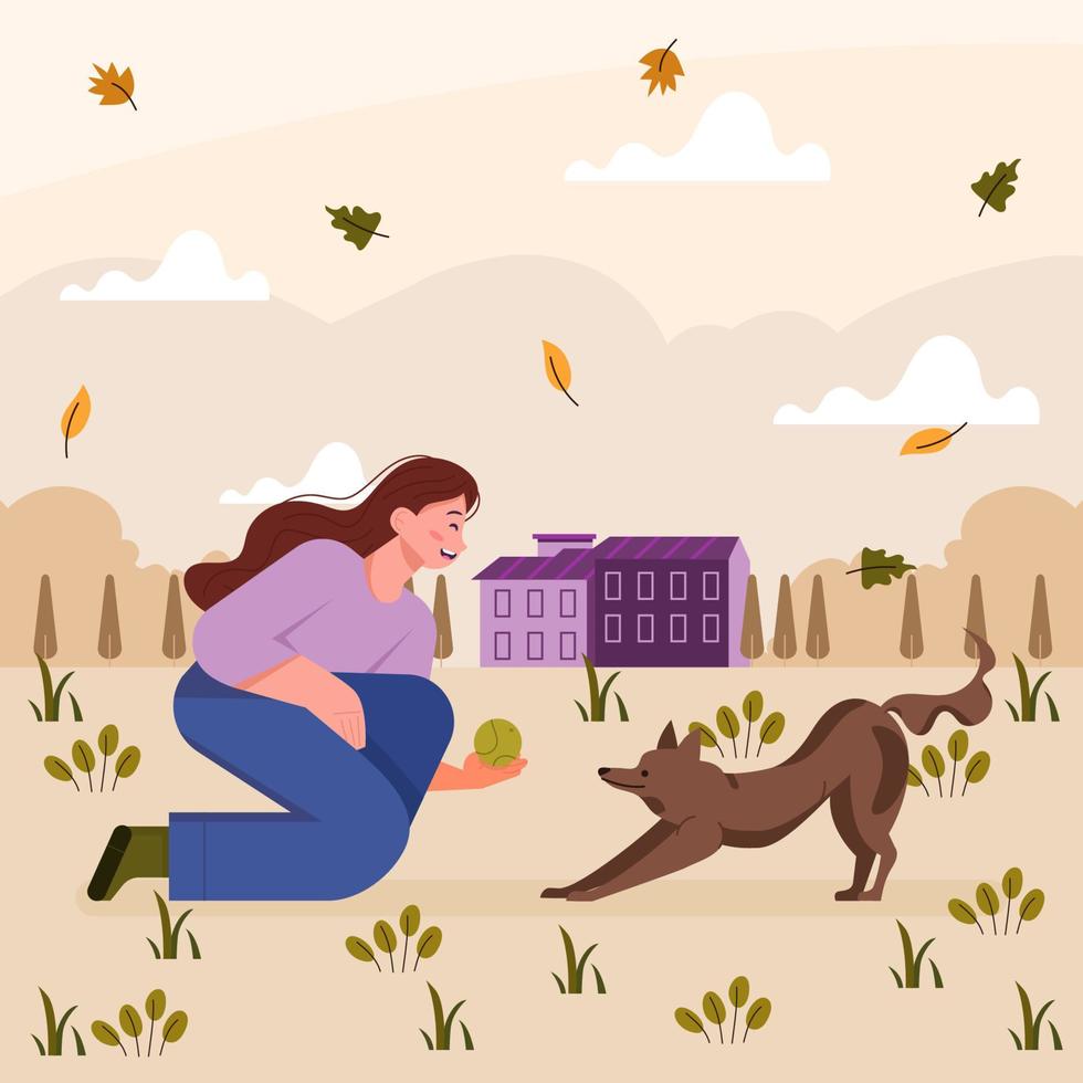 Woman Play Ball With Her Dog Concept vector