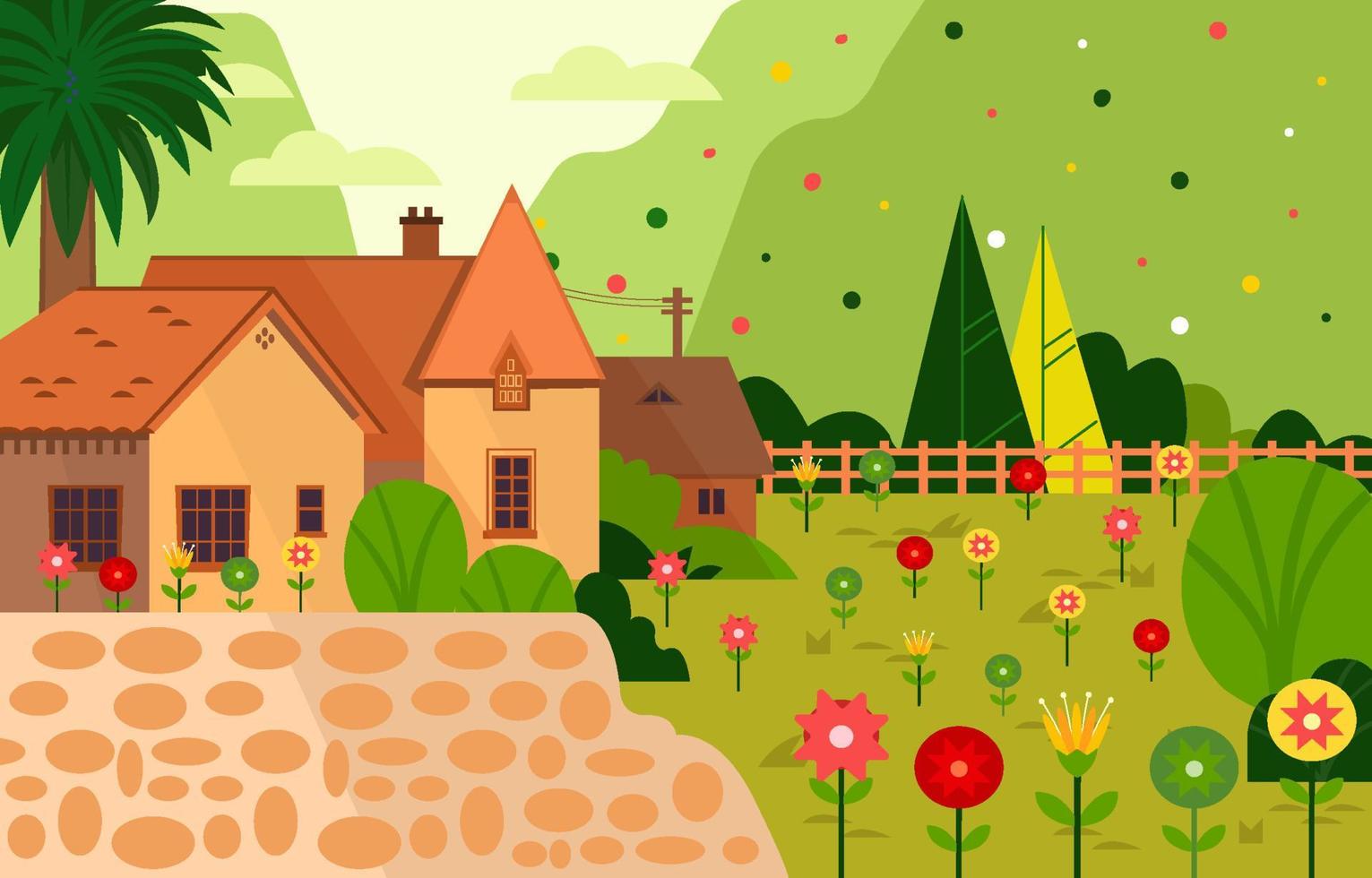 Beautiful House Village in Spring Concept vector