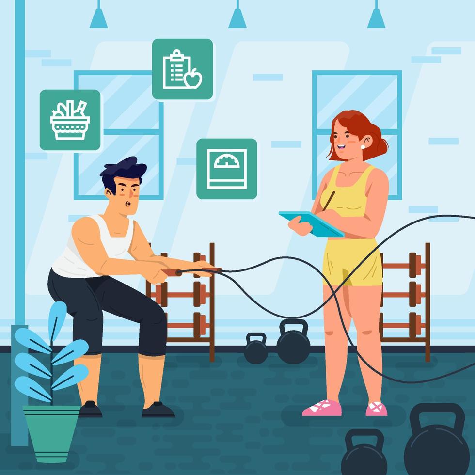 Man Exercise With His Personal Trainer Concept vector