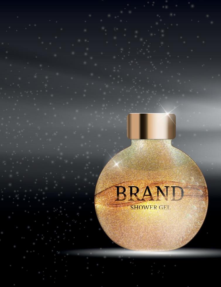Shower Gel Bottle Template for Ads or Magazine Background. 3D Realistic Vector Iillustration
