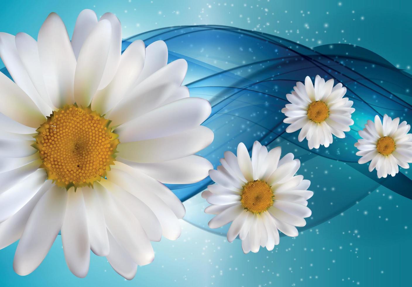 Abstract Chamomile Flowers Natural Spring and Summer Background 3D Realistic Vector Iillustration